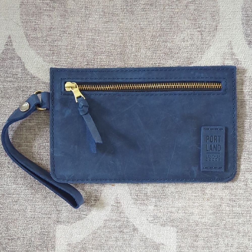 Portland Leather Navy Blue Clutch with Gold Zipper